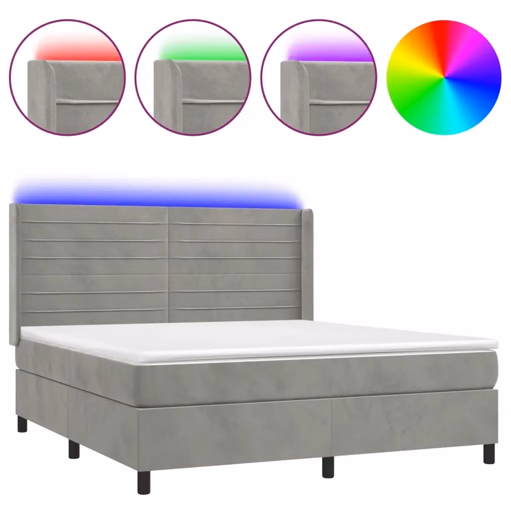 Letto matrimoniale con materasso ibrido e illuminazione LED vidaXL in velluto grigio chiaro, L/P/H: 160 x 200 x 128 cm – 2