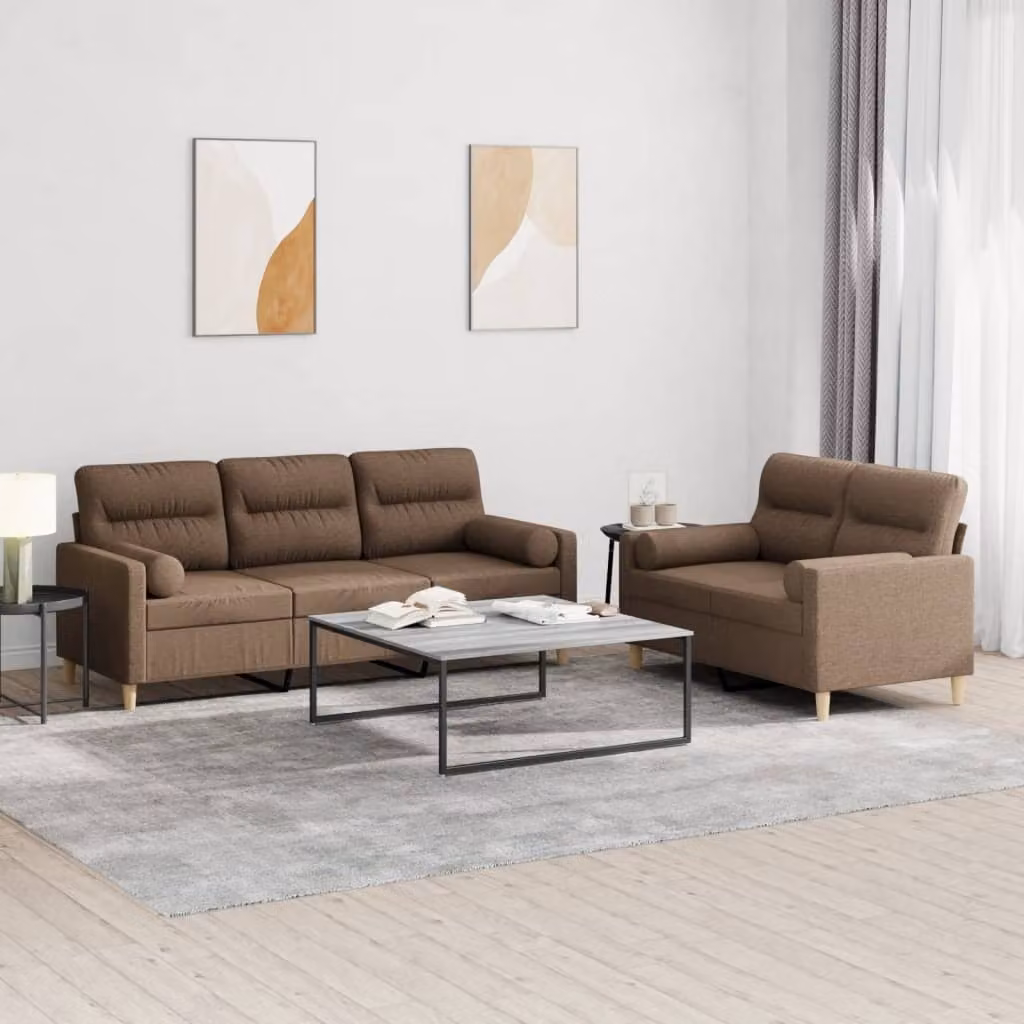 Maison Exclusive - Set divano a 2 posti con cuscini in tessuto marrone