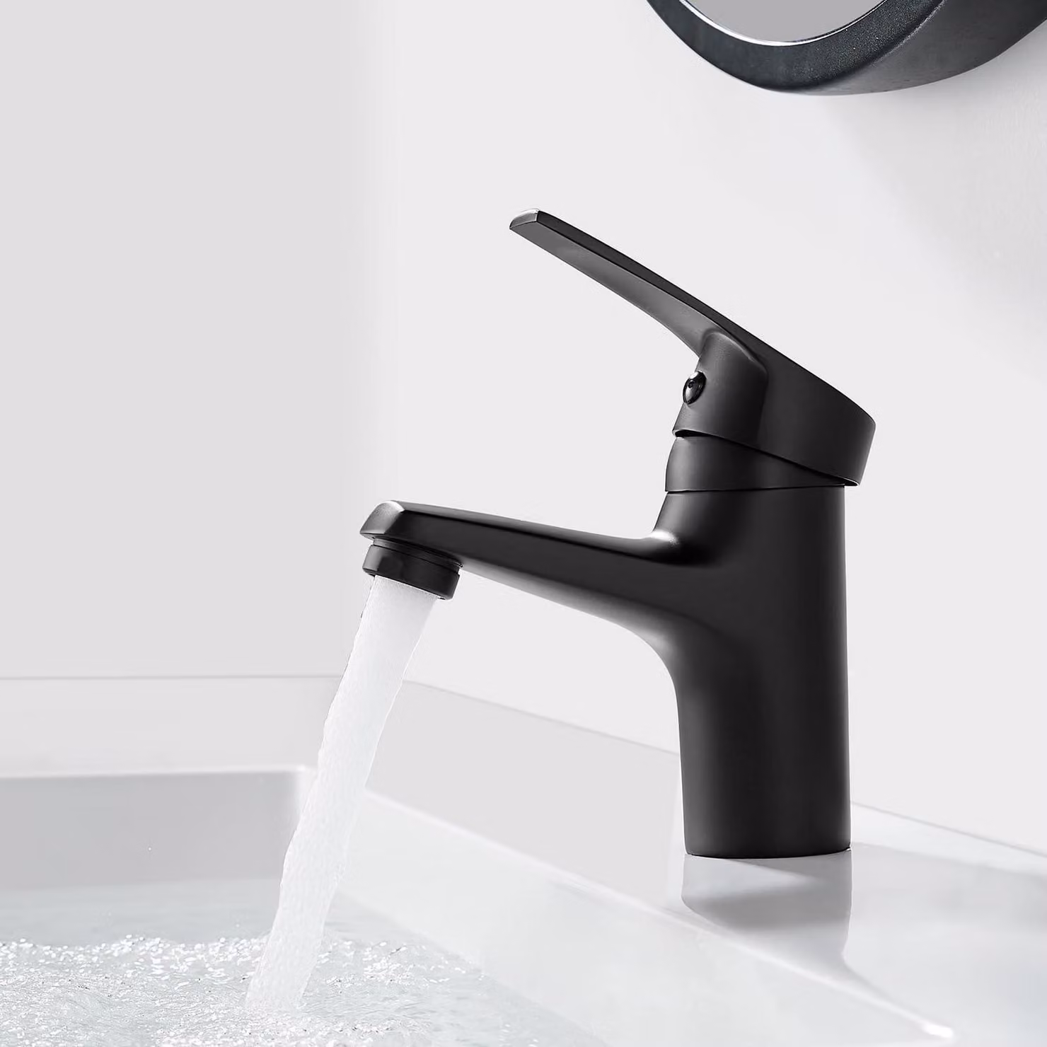 Miscelatore monocomando per lavabo, nero, in ottone, attacco G3/8