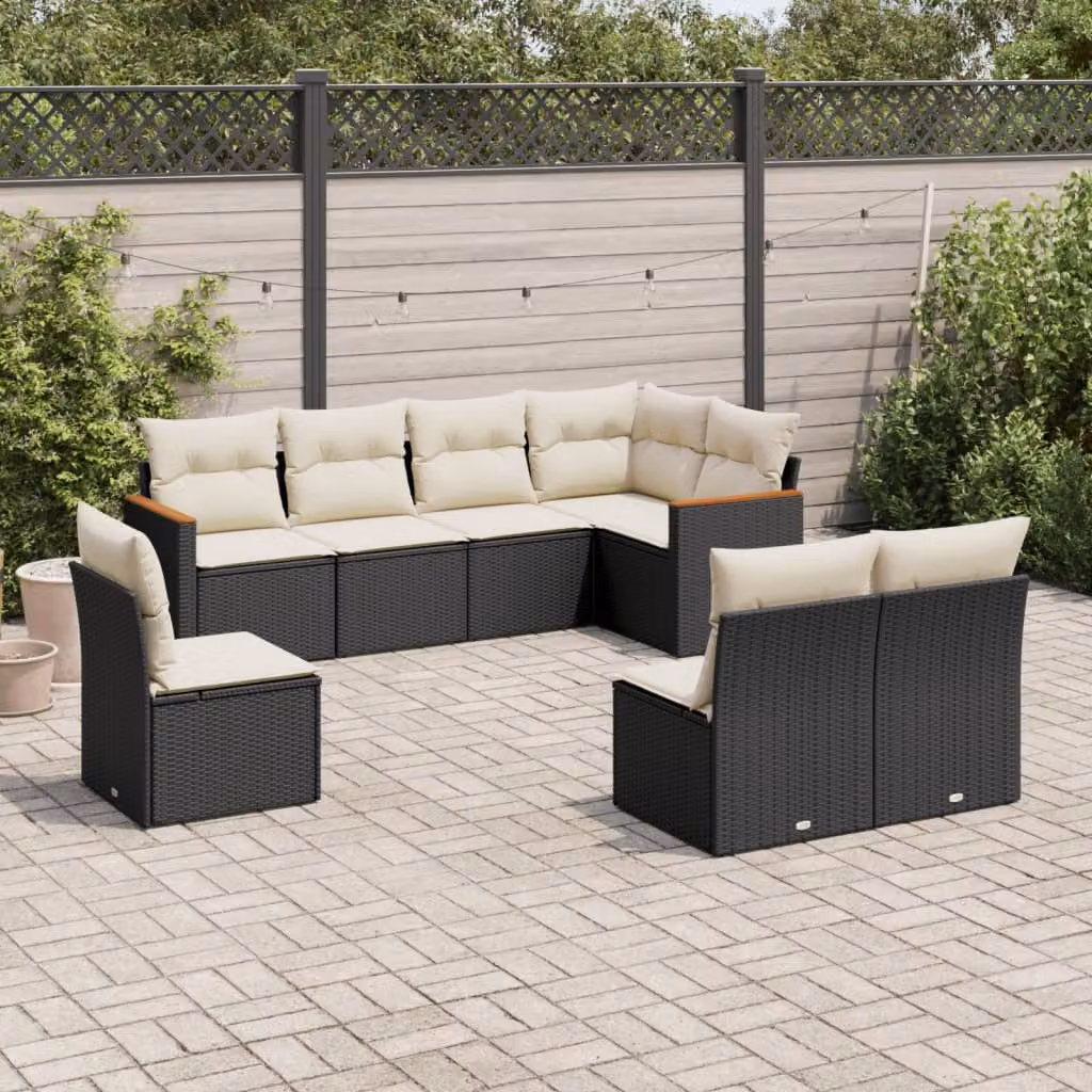 vidaXL Set Divani da Giardino a L con Cuscini 8 pz Nero in Polyrattan e Acciaio – 1