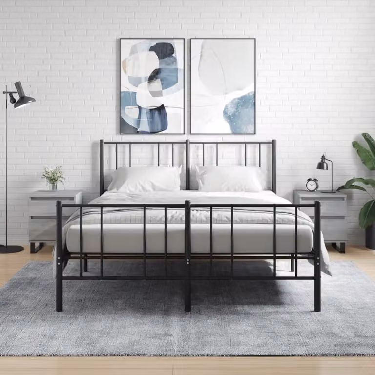 Set di 2 comodini vidaXL moderni in legno e metallo, colore grigio, L 40 cm x P 35 cm x H 50 cm