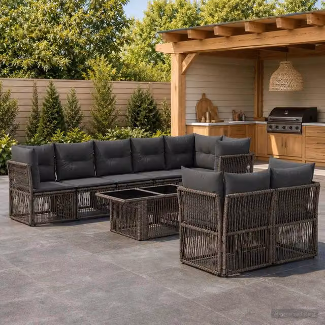 Set Divano da Giardino 8 pz Grigio polyrattan 3436499