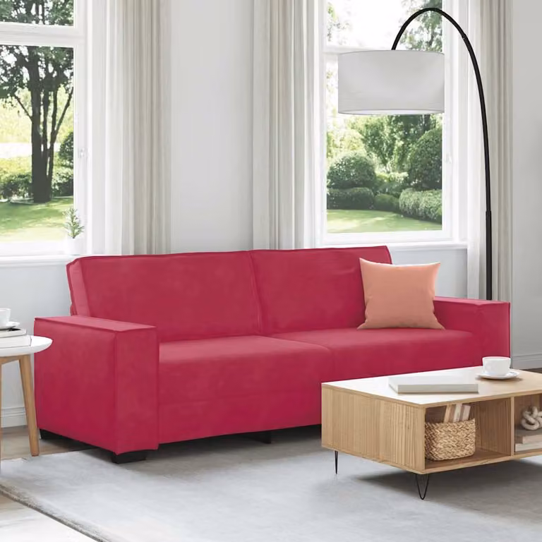 vidaXL Divano a 3 Posti Moderno in Velluto Rosso L: 220 cm, P: 78 cm, H: 84 cm