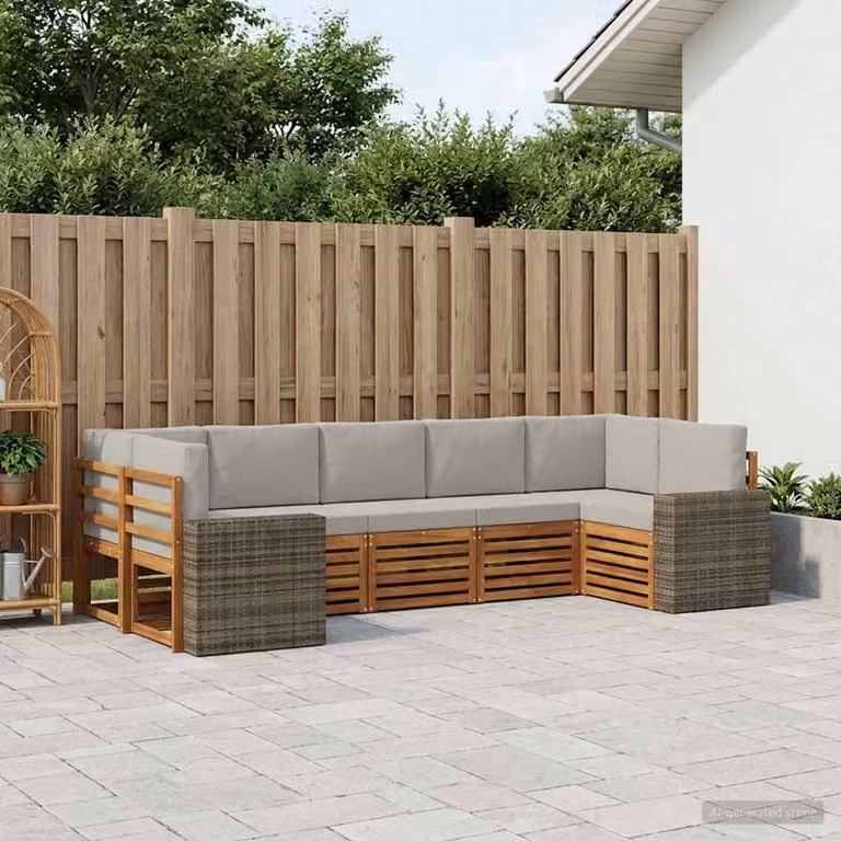 Set di divani da esterno a L vidaXL in legno di acacia con 7 pezzi, beige e grigio