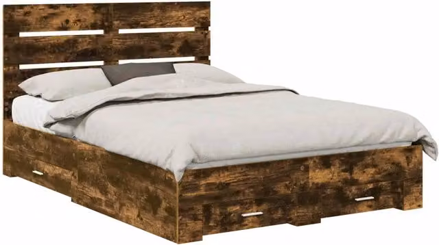 Letto matrimoniale | Letto per adulti | Struttura del letto Rovere fum¨¦ 140 x 190 cm Legno multistrato