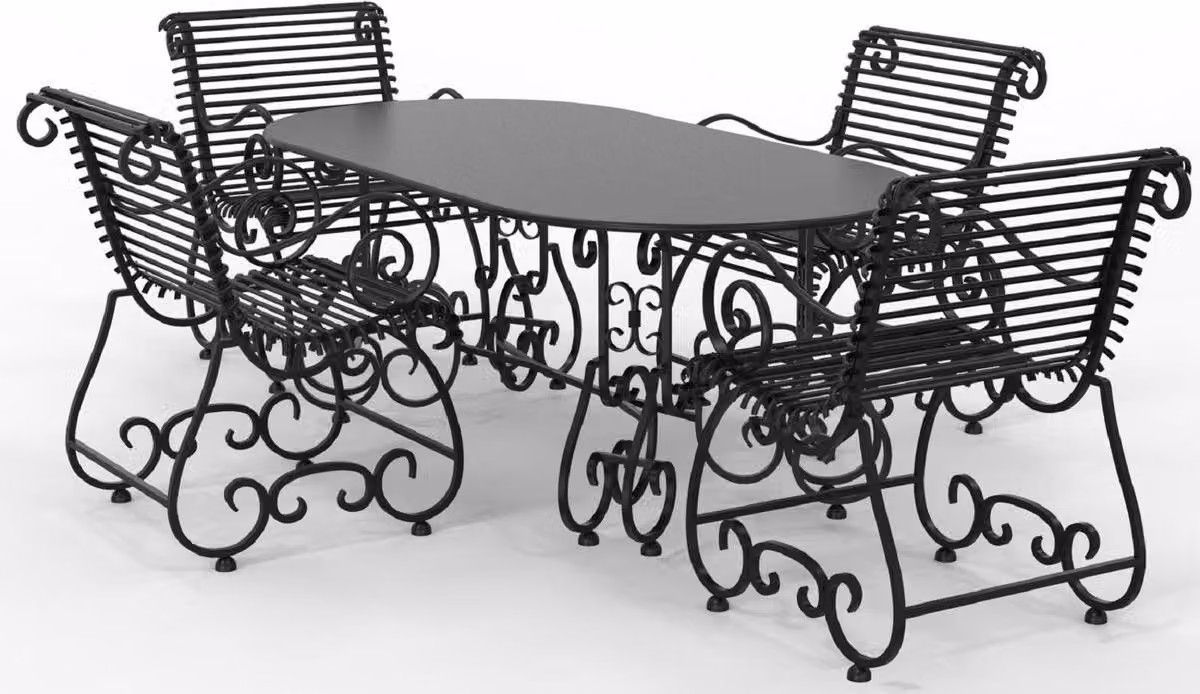 Casa Padrino Set di mobili da giardino in ferro battuto liberty - Vari colori - 1 tavolo ovale e 4 sedie da giardino con braccioli - Mobili da giardino e da giardino in ferro battuto liberty