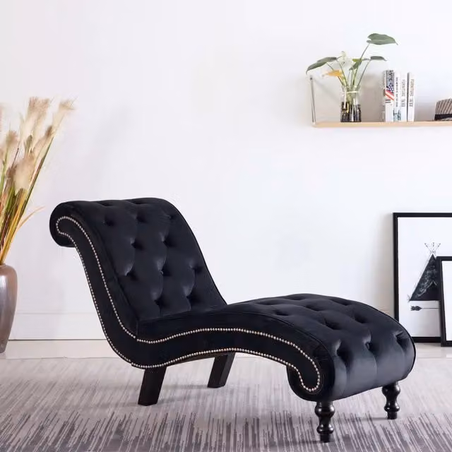 Sedia a Sdraio in Velluto Nera vidaXL – 1