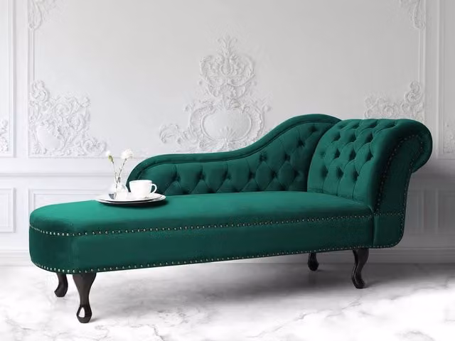 Chaise longue Beliani in velluto verde stile Chesterfield versione destra L: 169 cm, P: 65 cm, H: 79 cm – 1
