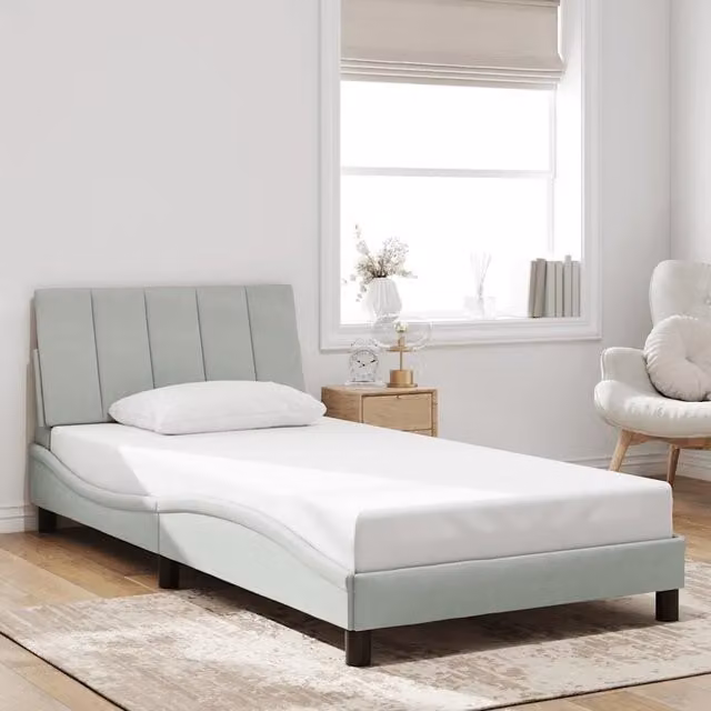 Struttura Letto Hanko Design Mania in Velluto Grigio con Pannello Imbottito e Illuminazione Integrata L/P/H: 100 x 200 cm – 1