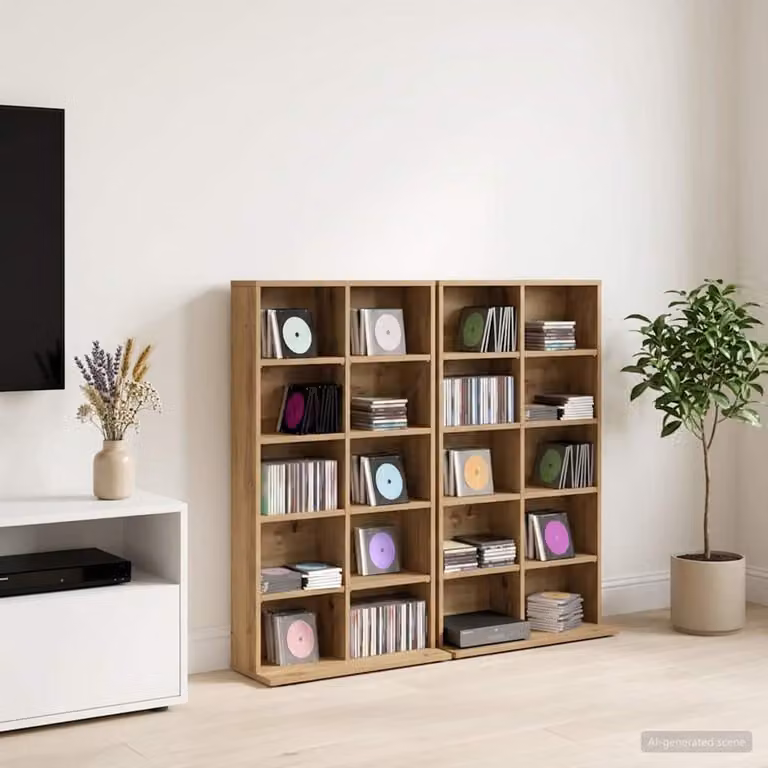 Set di 2 Mobiletto per CD vidaXL in Rovere Artigianale, Marrone, L: 65 cm, P: 23,5 cm, H: 97,5 cm