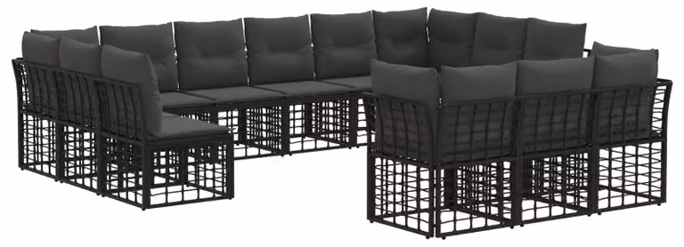 Set di divani da esterno Nero e Grigio scuro Poliestere
