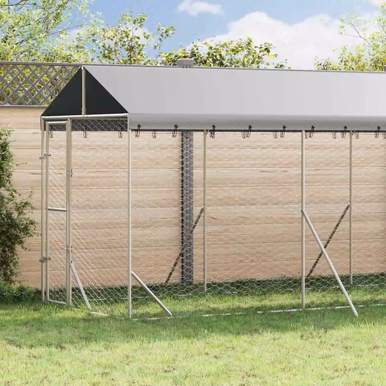 Cuccia per cani da esterno vidaXL in acciaio zincato argento, resistente alle intemperie, L: 2 m, P: 10 m, H: 2,5 m