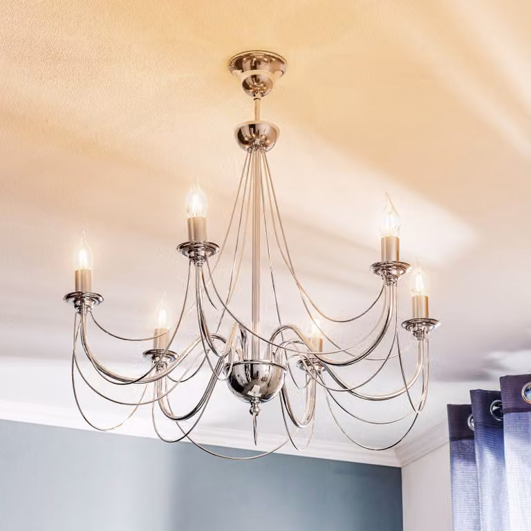 Lampadario a soffitto Retro Domiluce, dimmerabile, Cromo / Argento, Soggiorno / Sala da pranzo, Metallo, Lampadario