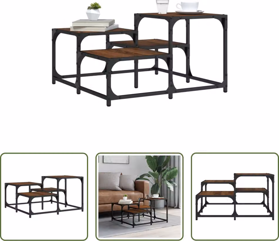Tavolino The Living Store in rovere marrone 68x68x40 cm materiale a base di legno