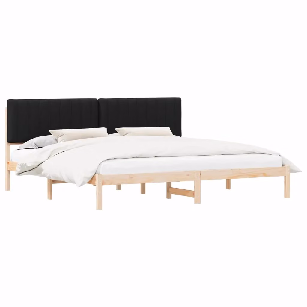 Letto matrimoniale moderno vidaXL con testiera rivestita in tessuto e struttura in legno di pino, colore nero, 200 x 200 cm – 2