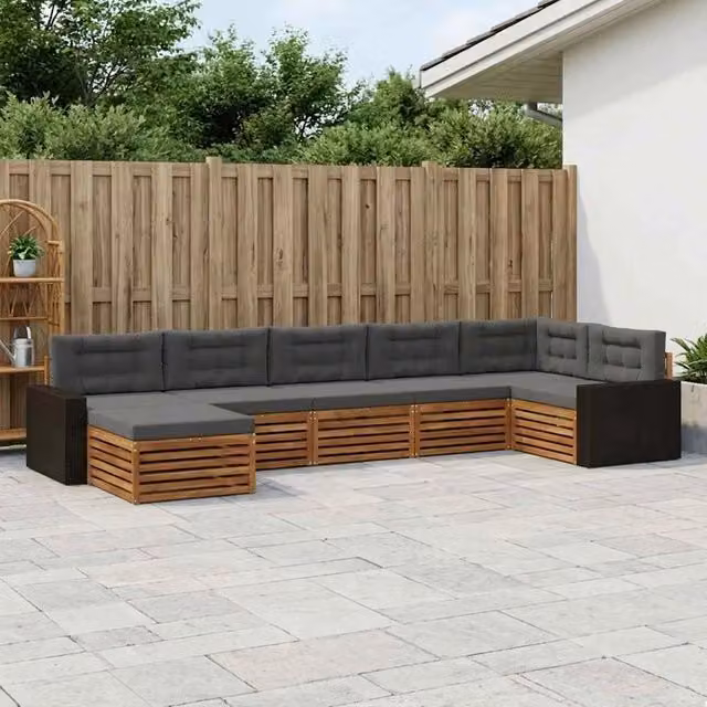 Set di divani da esterno a L vidaXL in legno di acacia con cuscini beige e antracite, 7 pezzi
