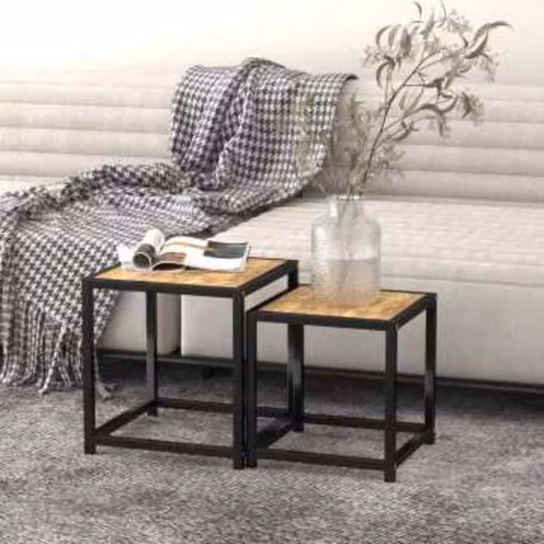 Set di 2 tavolini vidaXL in stile industriale con piano in MDF e struttura in metallo, colori nero, giallo e marrone, forma quadrata