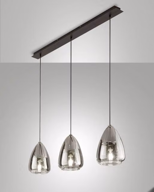 Britton Lampada a Sospensione in Metallo e Vetro Borosilicato Colore Fumé, Attacco E27 3x40W, Design Moderno ed Elegante per Interni IP20