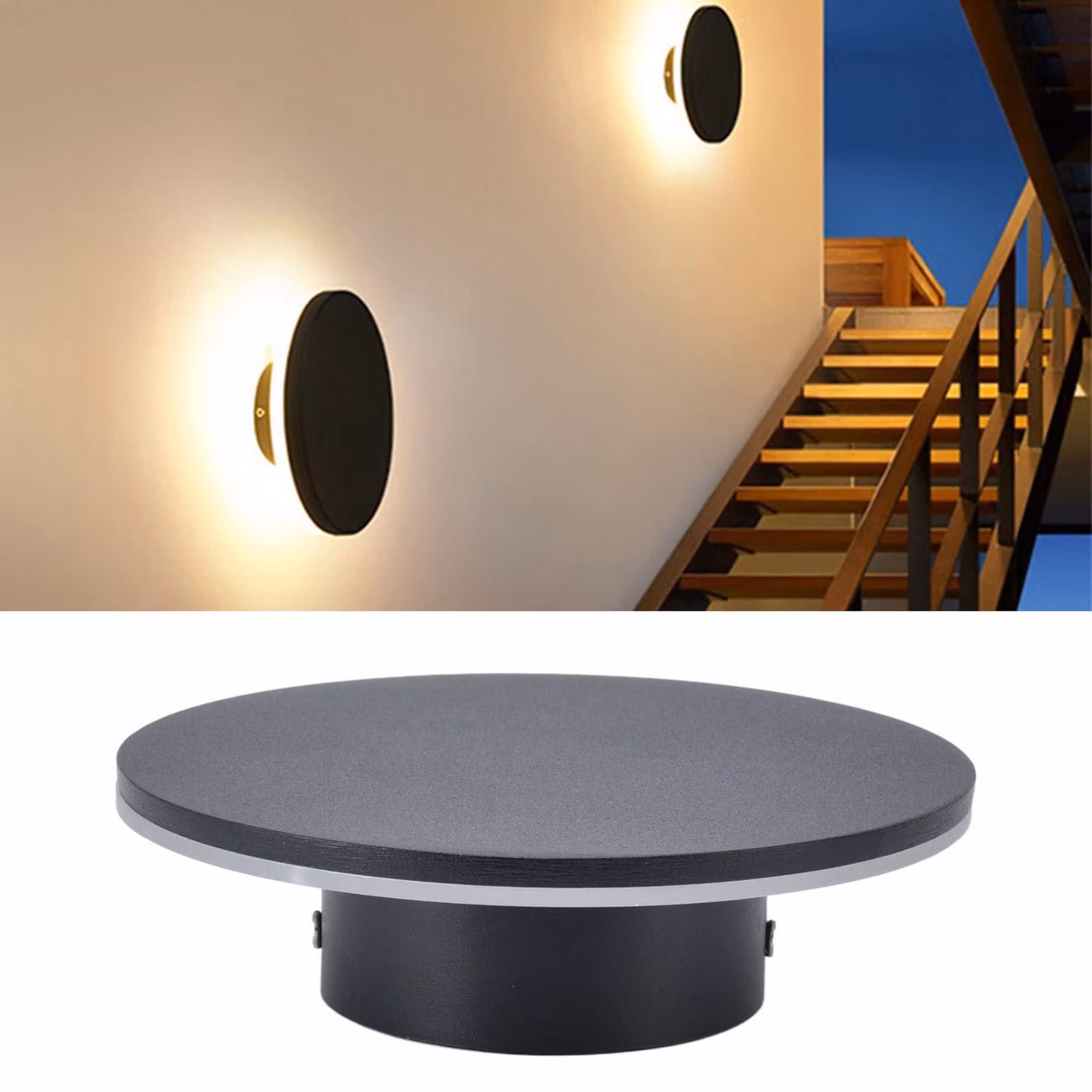 Lampada a LED da parete, rotonda, 12 W, alluminio, luce calda, 1500 lumen, 360°, da montare a parete