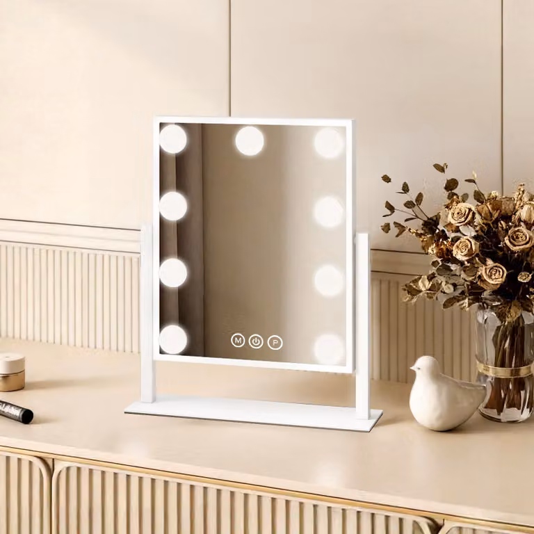 Specchio cosmetico EMKE con illuminazione a LED 36X30,5 cm Specchio da trucco Ingrandimento 7x 3 colori di luce Dimmerabile Ruotabile a 360°, bianco