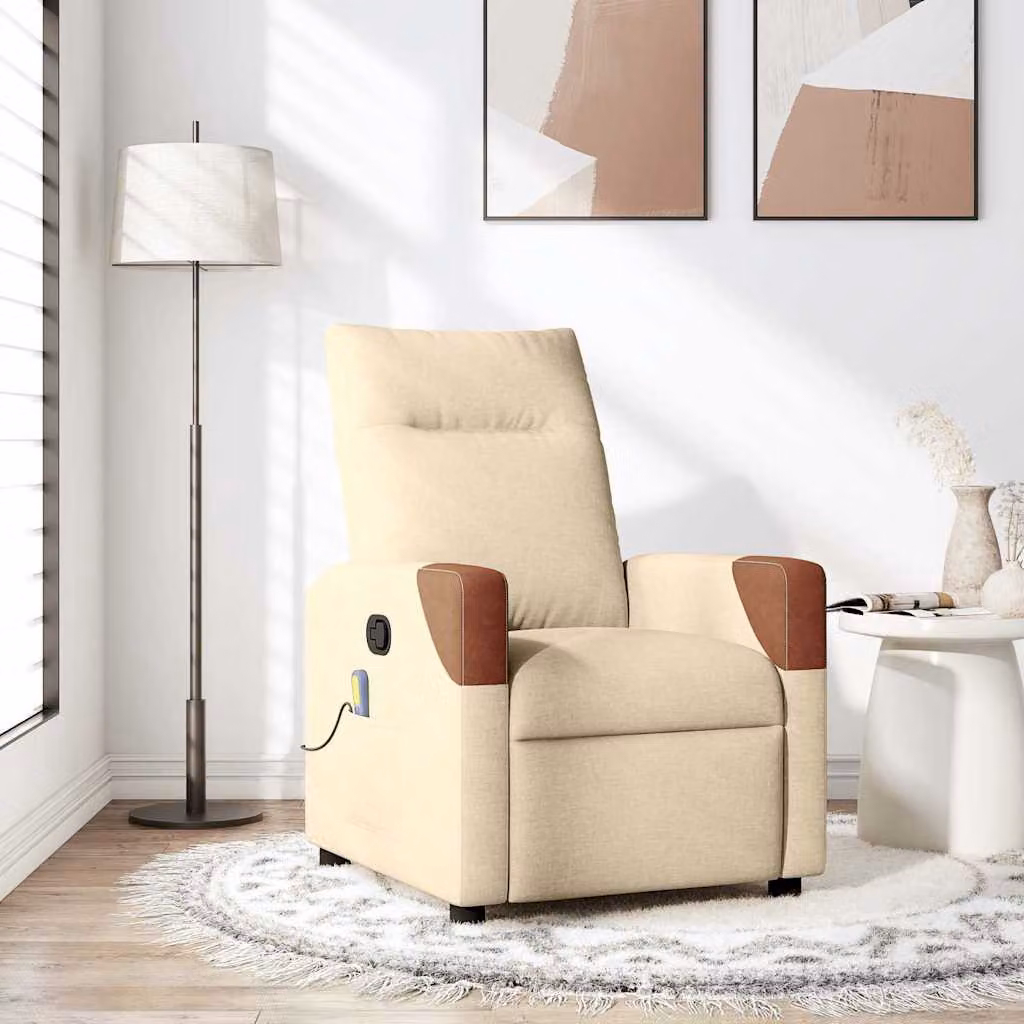 vidaXL Poltrona Reclinabile Relax Moderno in Tessuto Beige e Marrone con Braccioli
