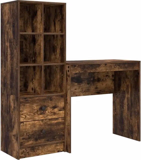 Scrivania | Tavolo da Ufficio con cassetto con lo scaffale 2 pz Rovere fum¨¦
