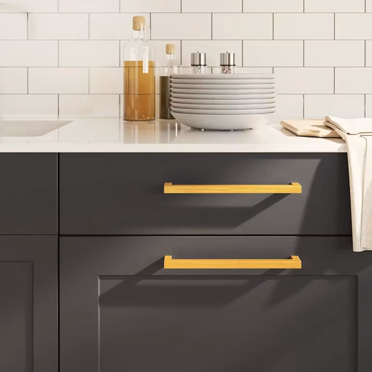 Set di 5 maniglie per mobili a barra vidaXL in acciaio inox spazzolato, colore oro, lunghezza 224 mm