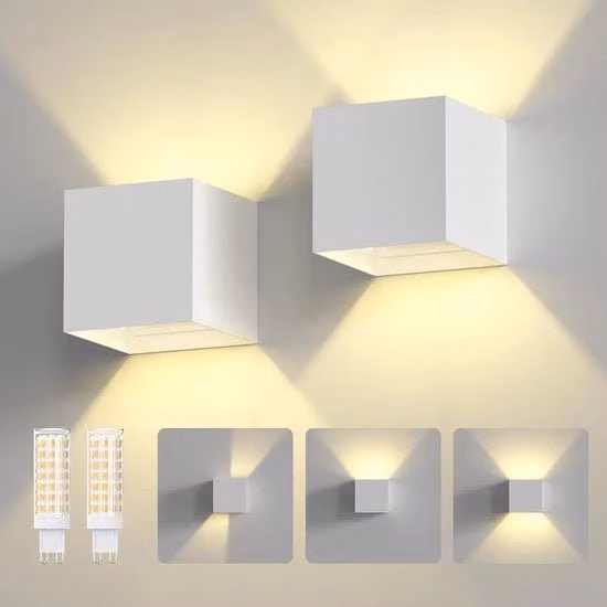 Set di 2 lampade da parete moderne in alluminio nero con LED G9, fascio di luce regolabile up/down, luce bianco caldo 3000 K e protezione IP65 per uso interno ed esterno