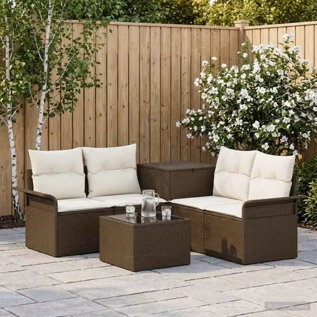 Set di divani 6 pz 4 posto Marrone e Bianco Crema 3447078
