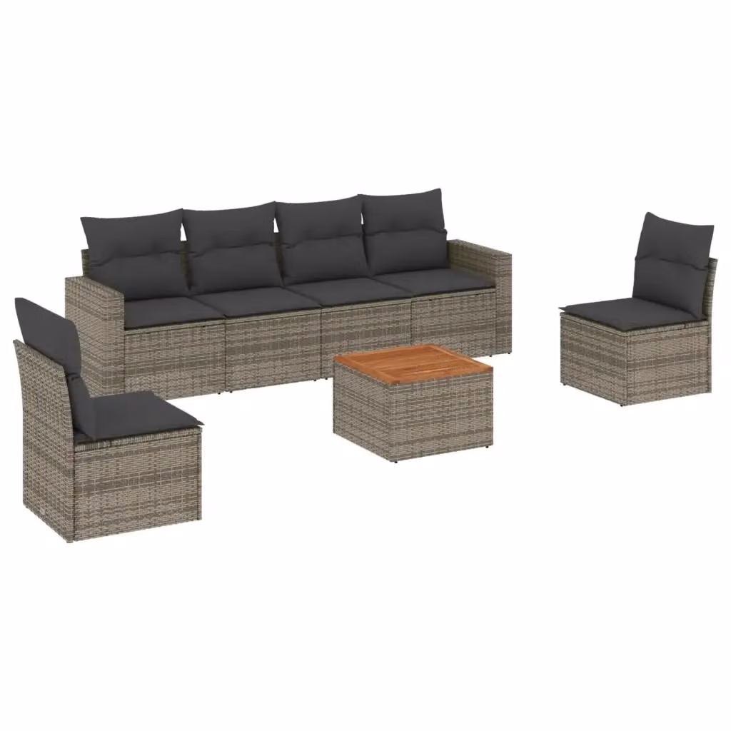 Set di divani da giardino vidaXL in 7 pezzi con cuscini grigi in polyrattan e struttura in metallo – 2