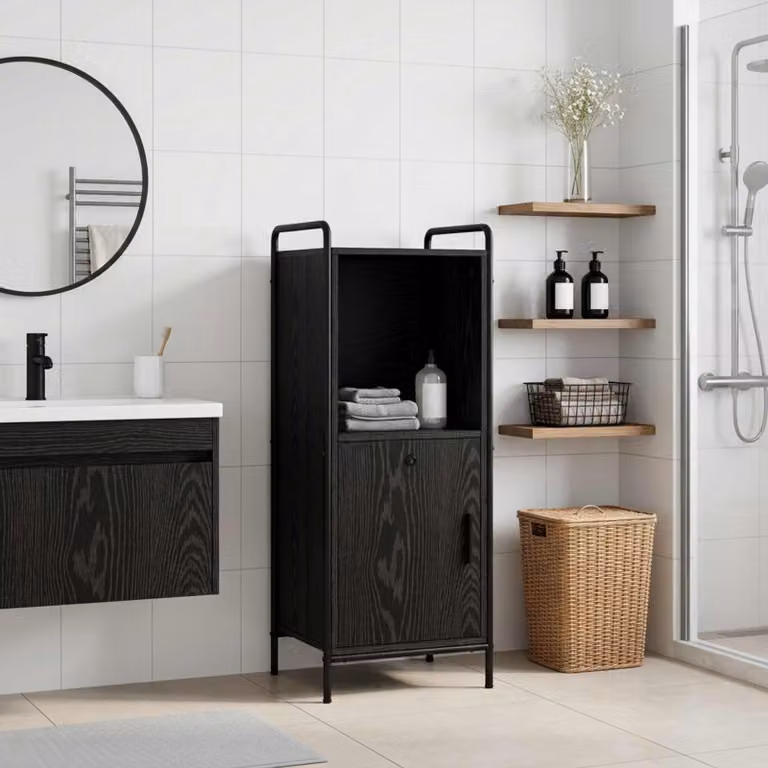 vidaXL Mobile da Bagno Rovere Nero 40 x 36 x 99,5 cm