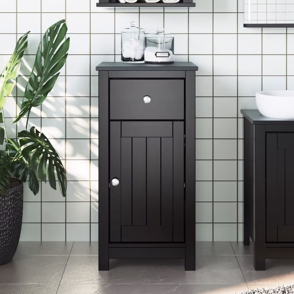 Mobile da bagno vidaXL BERG nero in legno massello di pino con ante e cassetti L: 40 cm, P: 34 cm, H: 80 cm