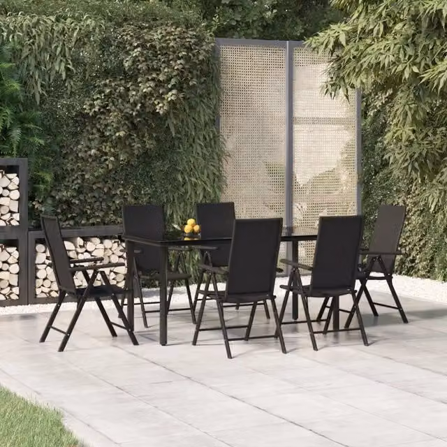 Set da Pranzo da Giardino 7 pz Nero in Polyrattan 3156513