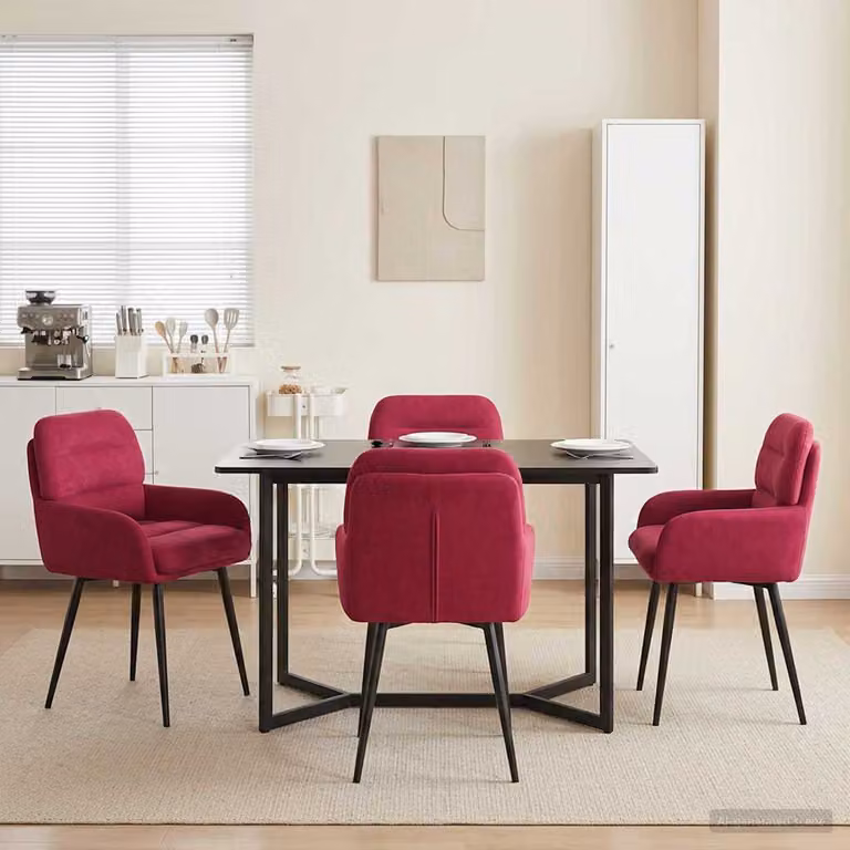Set di 4 sedie da pranzo vidaXL in velluto rosso con struttura in metallo, L/P/H: 59 x 59,5 x 90 cm