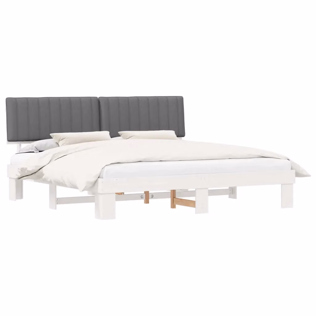 Letto con Testiera Rivestita vidaXL in Legno di Pino e Tessuto Grigio 200 x 200 cm – 2