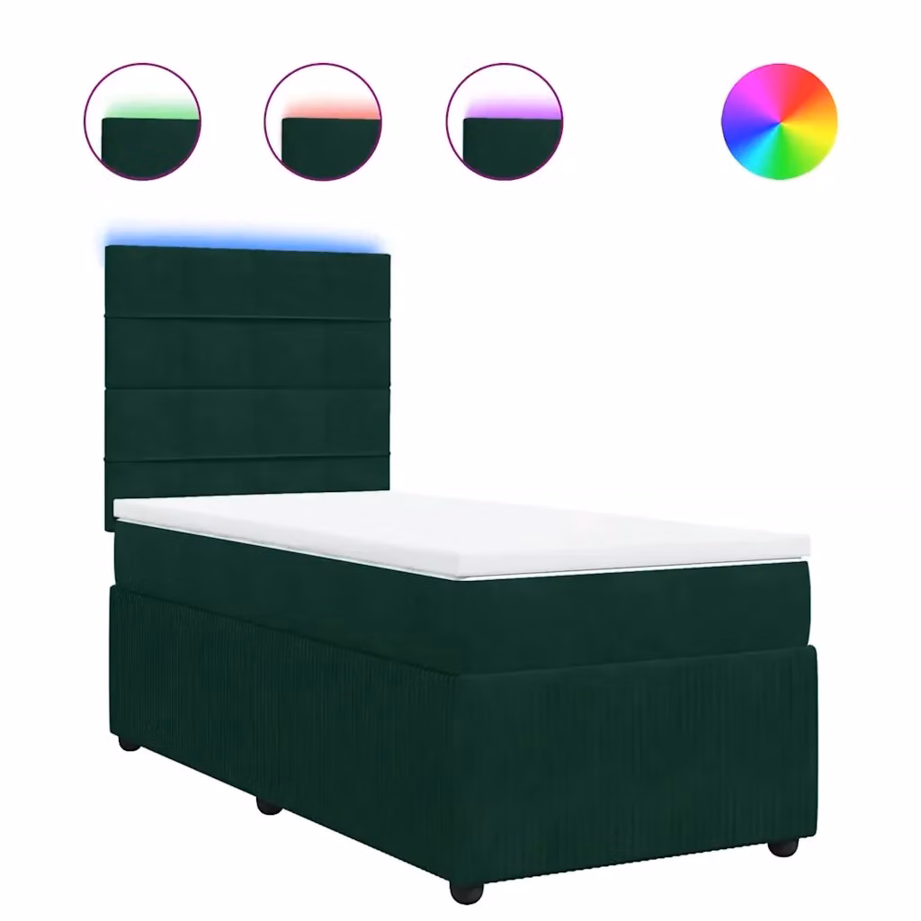 Letto Ibrido vidaXL con Materasso a Molle e Rivestimento in Velluto Verde Scuro, L 100 x P 200 cm – 2