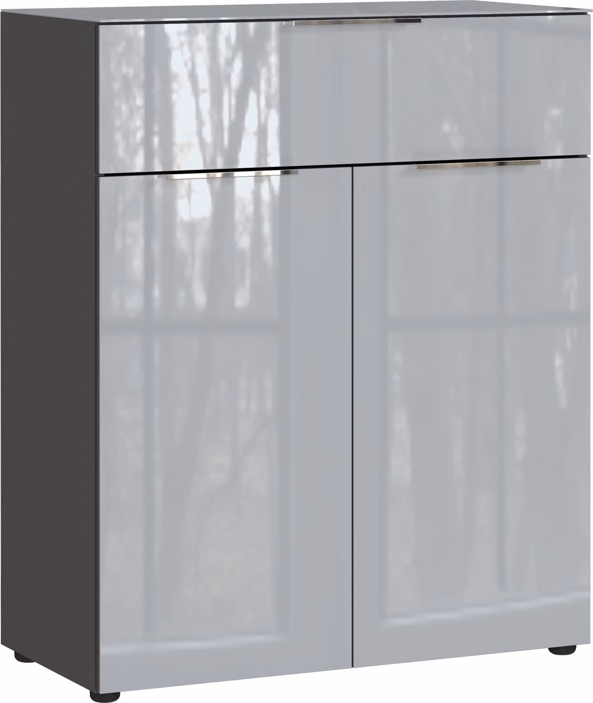 Cassettiera - 83 x 102 cm - 1 anta - 2 cassetti - Colori grafite - Grigio argento - Vetro