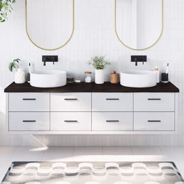 Piano Bagno in Legno di Rovere Trattato vidaXL, Marrone Scuro, L: 200 cm, P: 60 cm, H: 2-4 cm