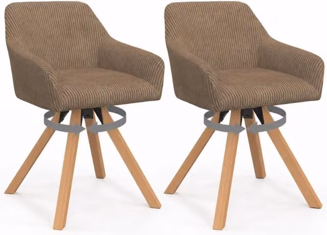 Set di 2 sedie girevoli a 360° JANY IDMarket in velluto a coste color beige per sala da pranzo e ufficio – 1
