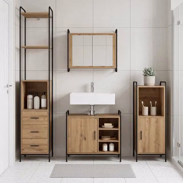 Set di Armadi da Bagno 3 pz Rovere Artigianale 40 x 36 x 181 cm 3444560