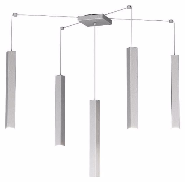 Sospensione Moderna Square Tube Metallo Grigio 5 Luci Gu10