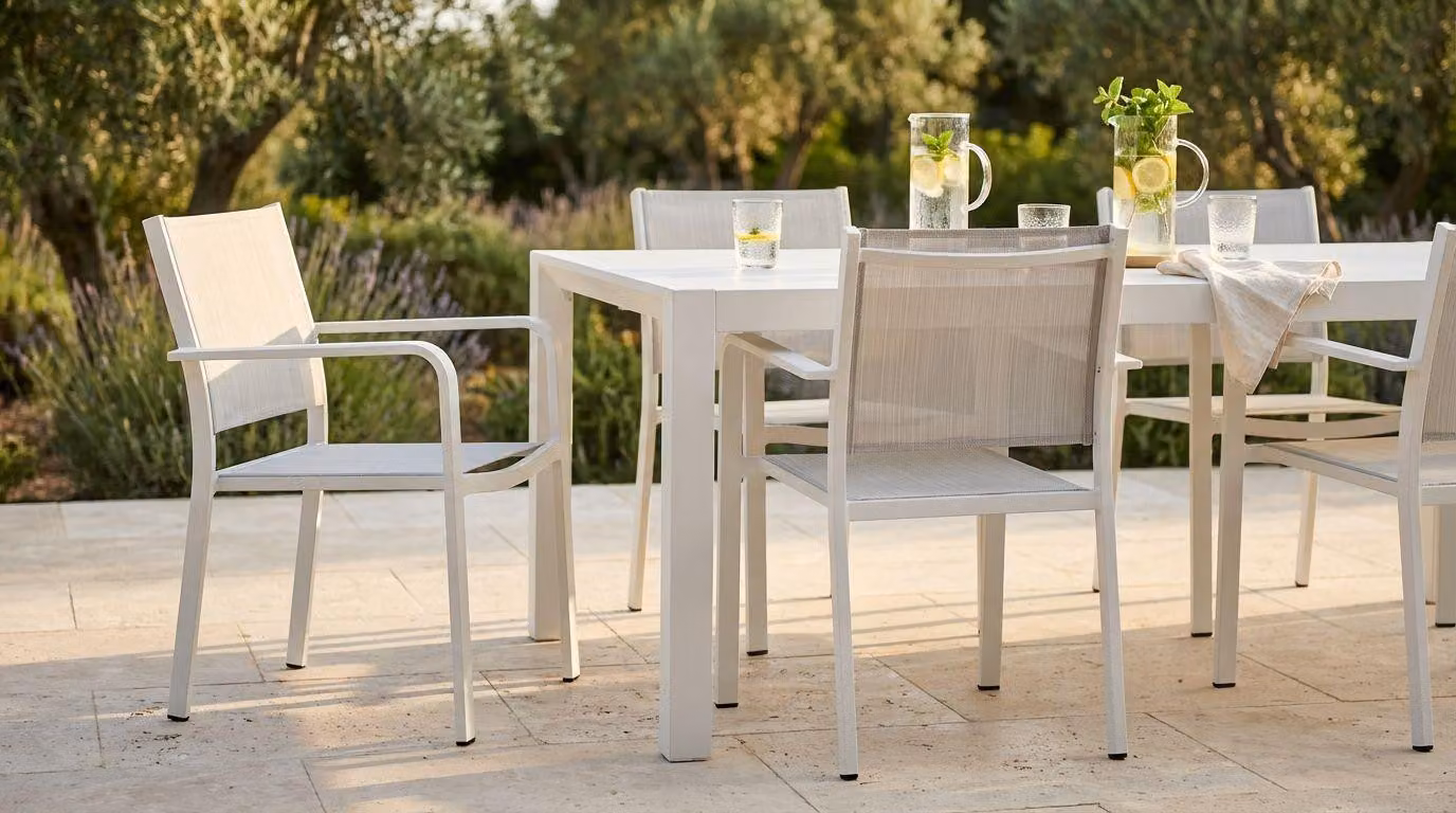 Milani Home - poltrona da giardino, alluminio e textilene, impilabile, bianco e grigio
