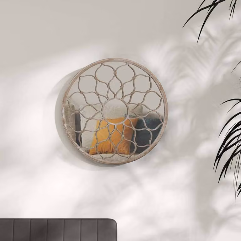 Specchio rotondo da parete vidaXL in metallo e vetro, colore beige, Diametro: 60 cm, Profondità: 3 cm