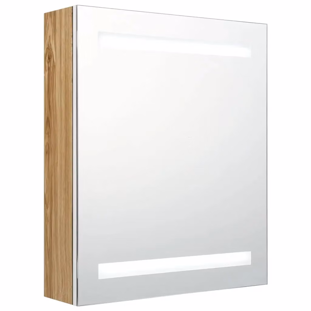 Armadietto da bagno Design Mania con specchio e illuminazione LED, Bianco e Rovere, L: 50 cm, H: 60 cm, P: 14 cm – 2