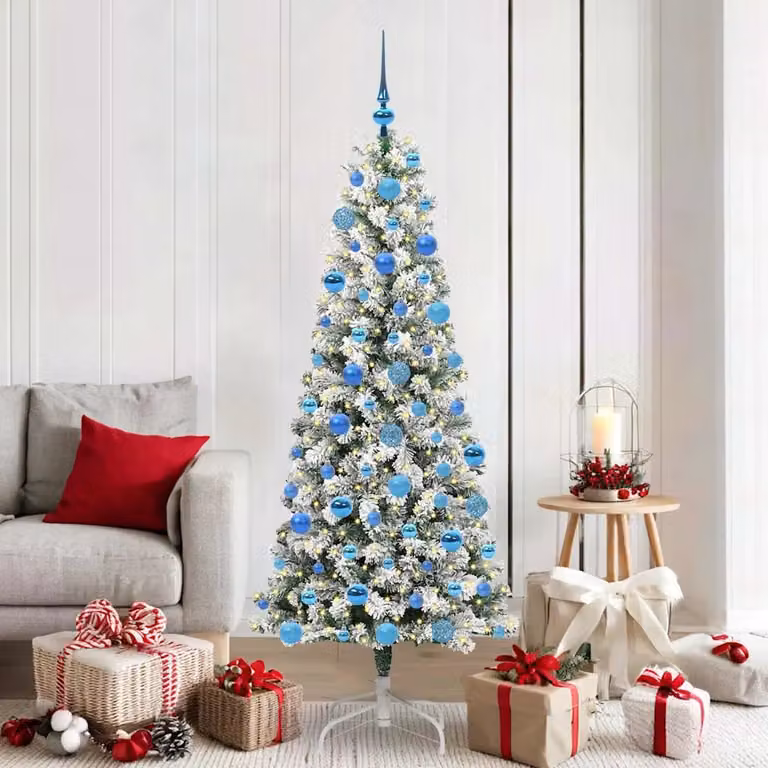 Albero di Natale Artificiale vidaXL con Luci LED Dimmerabili Bianco e Verde, Altezza: 180 cm