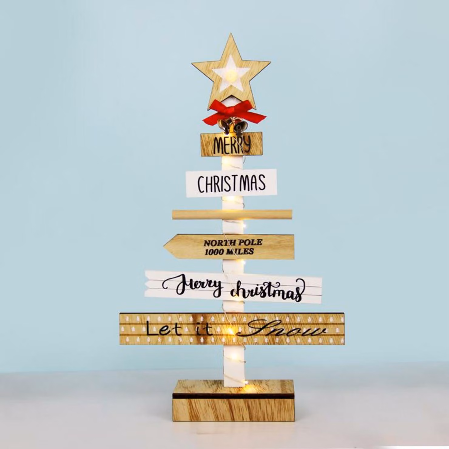 ACA Lighting decorazione albero di Natale in legno 10 MINI LED WW a batteria (2AA) IP20 22,5X5X38cm X05121120