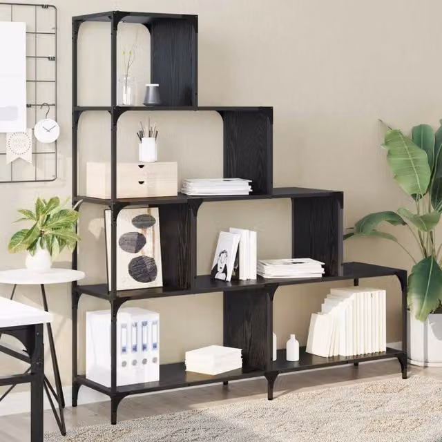 Libreria industrial vidaXL a 4 livelli in legno e metallo, Colore nero e marrone, L 139 x P 33,5 x H 149 cm