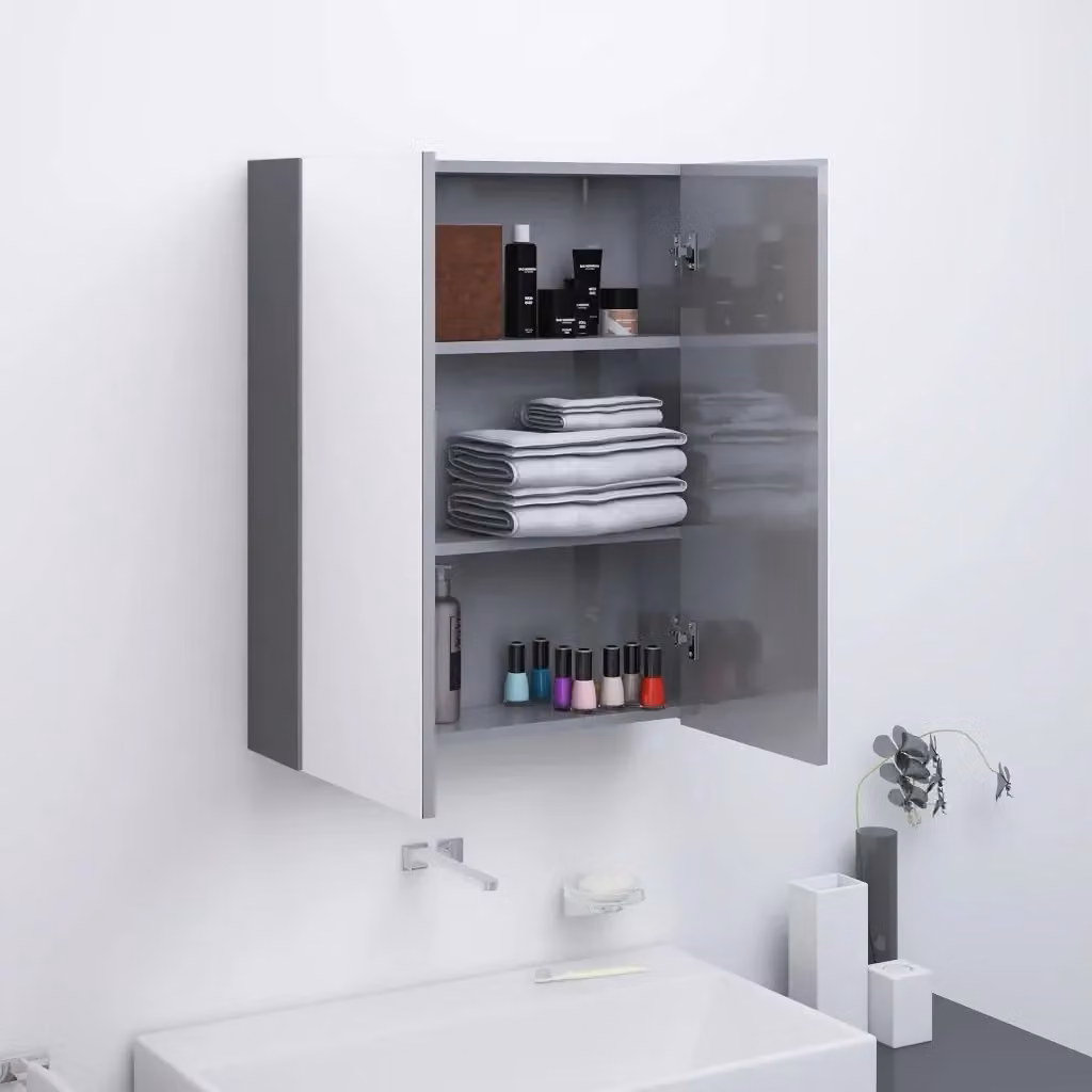 Armadietto da bagno con specchio DESIGN IN in MDF grigio lucido, L: 60 cm, P: 15 cm, H: 75 cm – 2