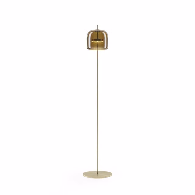 Piantana LED Vistosi Jube in metallo oro/ottone e vetro trasparente, dimmabile
