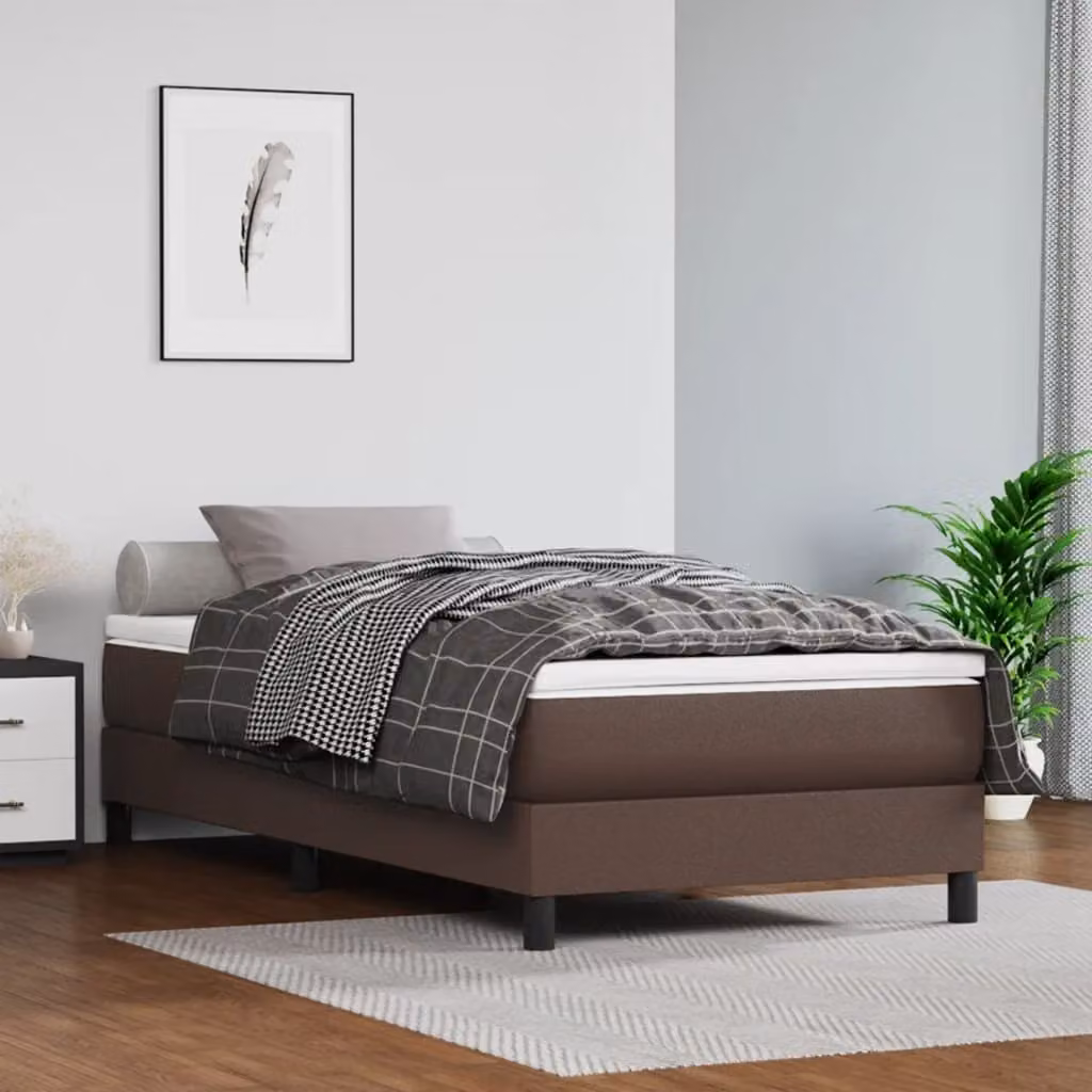 The Living Store Materasso a molle insacchettate marrone 90x200x20 cm in Pelle finta